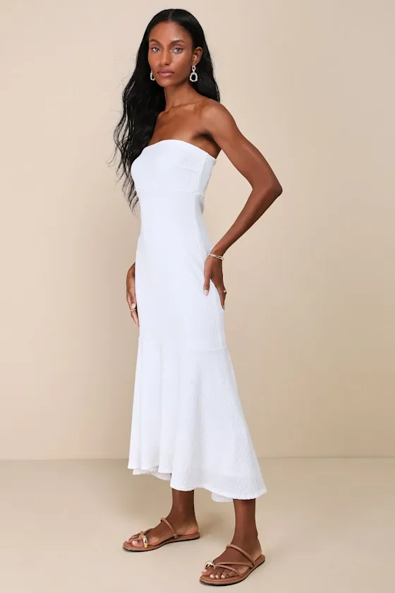 Darling Ways White Textured Strapless Midi Dress sold by Lulus product image thumbnail 2