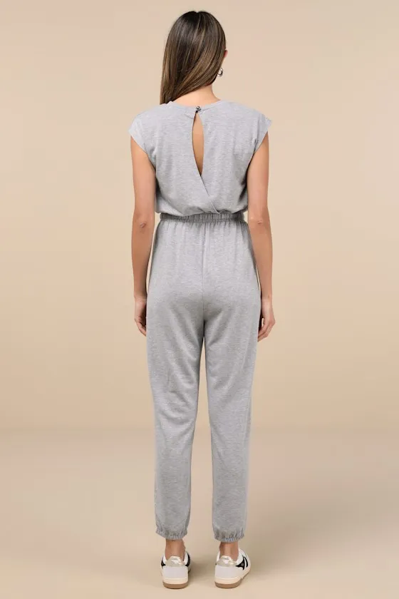 Comfy Passion Grey Short Sleeve Drawstring Lounge Jumpsuit sold by Lulus product image thumbnail 2