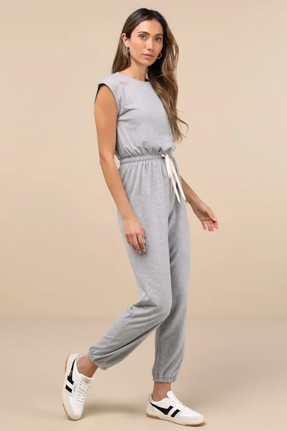Comfy Passion Grey Short Sleeve Drawstring Lounge Jumpsuit sold by Lulus product image thumbnail 3