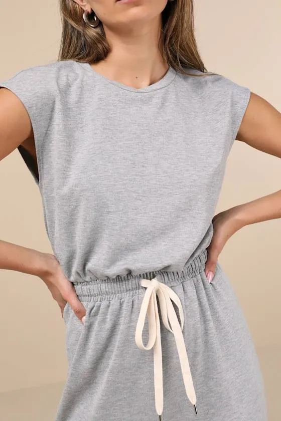 Comfy Passion Grey Short Sleeve Drawstring Lounge Jumpsuit sold by Lulus product image thumbnail 4