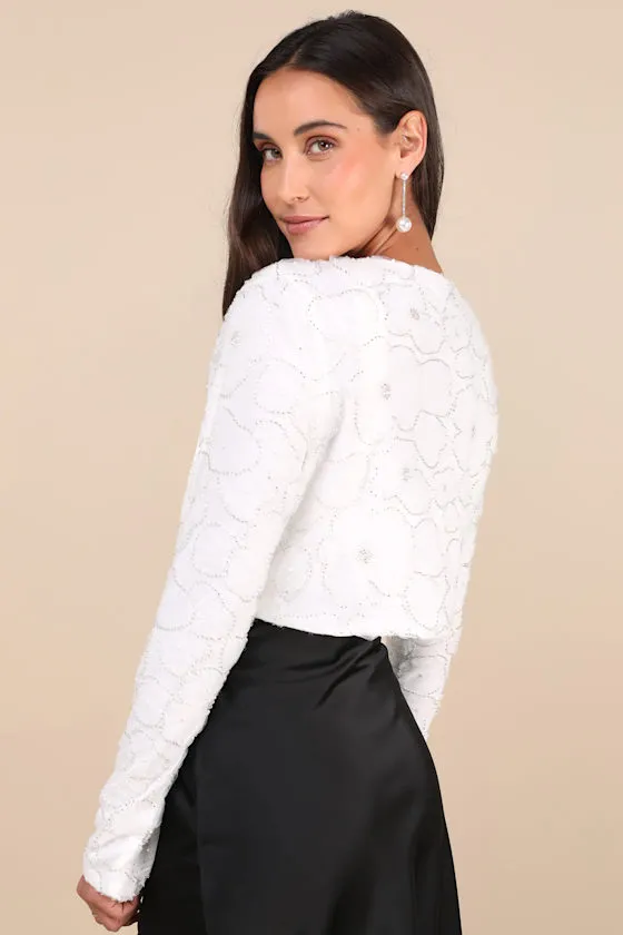 Composed Poise White Applique Floral Beaded Cropped Jacket sold by Lulus product image thumbnail 2