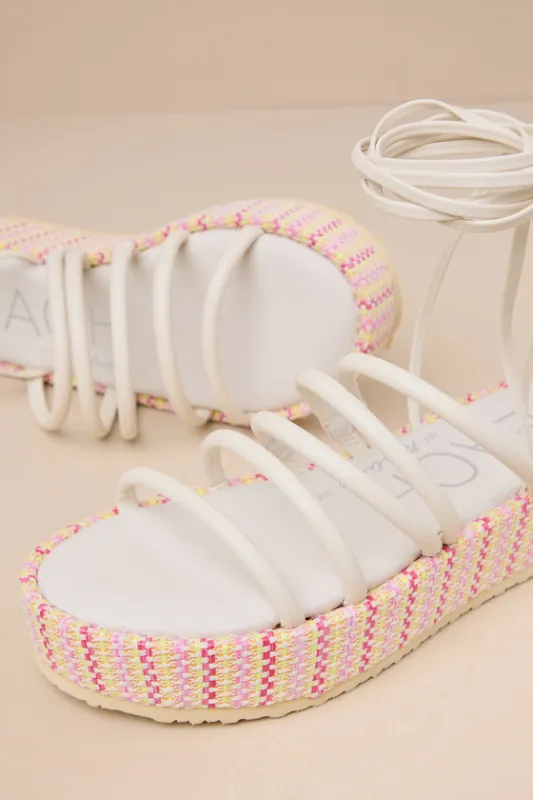 Eli Ivory Multi Woven Lace-Up Flatform Sandals made by Lulus
