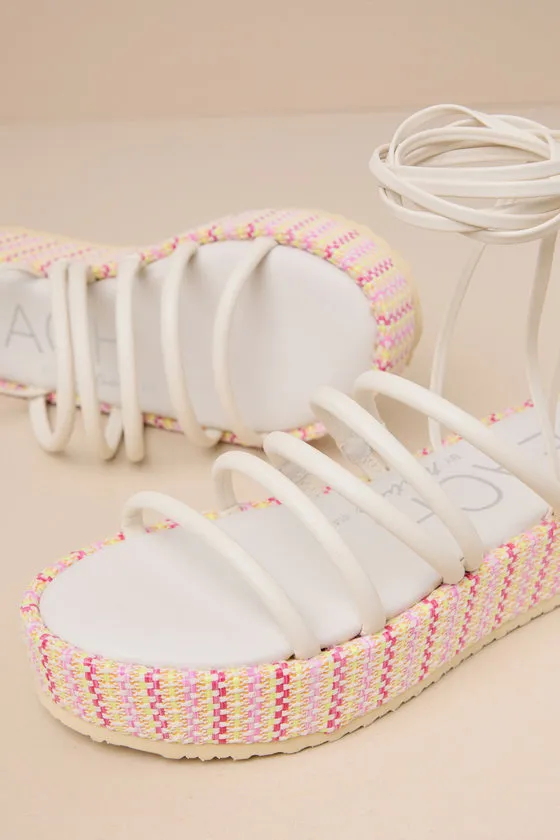 Eli Ivory Multi Woven Lace-Up Flatform Sandals sold by Lulus