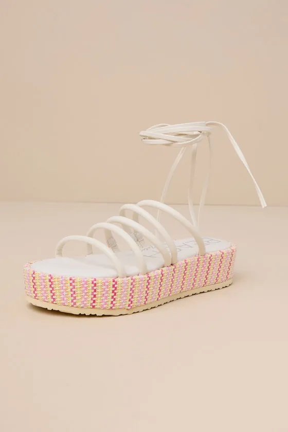 Eli Ivory Multi Woven Lace-Up Flatform Sandals sold by Lulus product image thumbnail 4