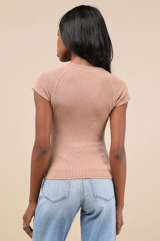 Definitely the Cutest Tan Textured Seamed Cap Sleeve Top sold by Lulus product image thumbnail 2