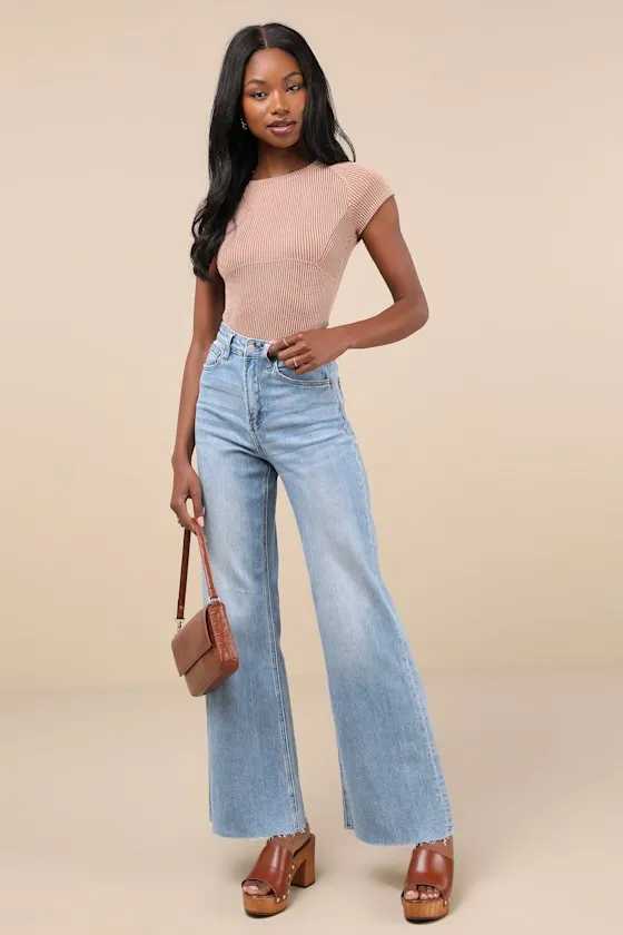 Definitely the Cutest Tan Textured Seamed Cap Sleeve Top sold by Lulus product image thumbnail 3