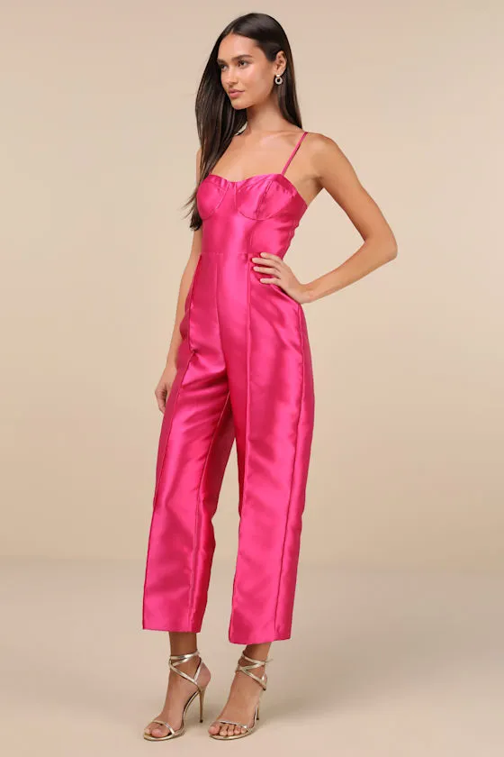 Contemporary Pose Hot Pink Taffeta Bustier Sleeveless Jumpsuit sold by Lulus product image thumbnail 3