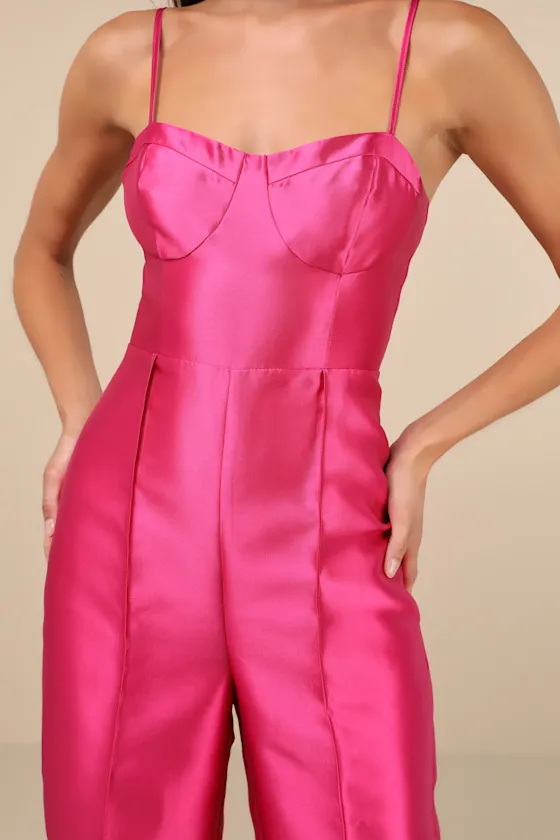 Contemporary Pose Hot Pink Taffeta Bustier Sleeveless Jumpsuit sold by Lulus product image thumbnail 4