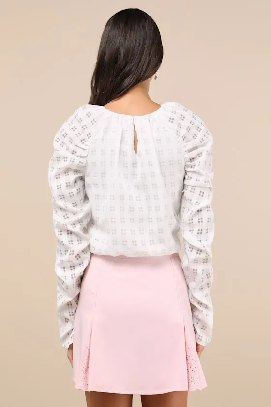 Unique Statement White Burnout Plaid Ruched Long Sleeve Top sold by Lulus product image thumbnail 2