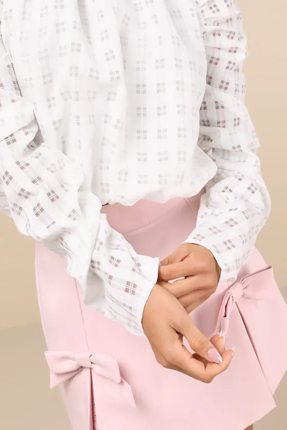 Unique Statement White Burnout Plaid Ruched Long Sleeve Top sold by Lulus product image thumbnail 4