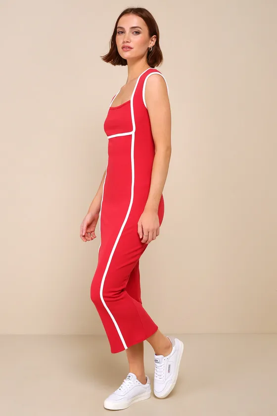 Casually the Coolest Red and White Cap Sleeve Midi Dress sold by Lulus product image thumbnail 2