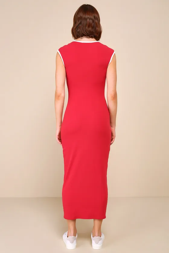 Casually the Coolest Red and White Cap Sleeve Midi Dress sold by Lulus product image thumbnail 4