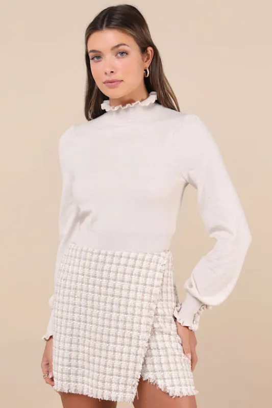 Charismatic Comfort Beige Ruffled Long Sleeve Sweater Top sold by Lulus