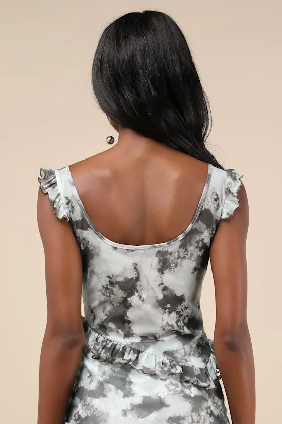 Enviable Attitude Light Sage and Grey Floral Mesh Ruffled Top sold by Lulus product image thumbnail 3