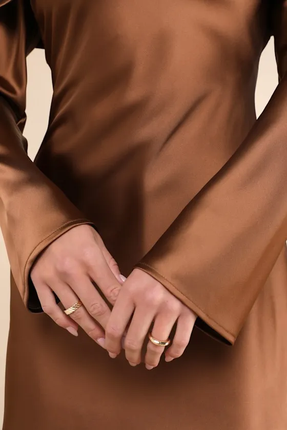 Luxurious Vision Brown Satin Off-the-Shoulder Mini Dress sold by Lulus product image thumbnail 4