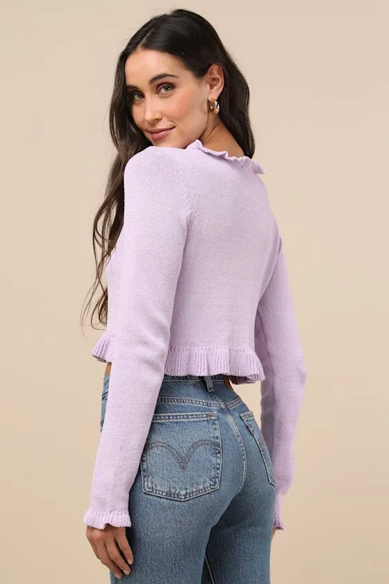 Impressively Sweet Lavender Ruffled Cropped Cardigan sold by Lulus product image thumbnail 3