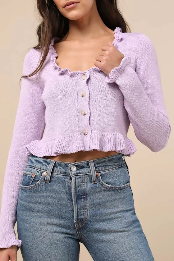 Impressively Sweet Lavender Ruffled Cropped Cardigan sold by Lulus product image thumbnail 4