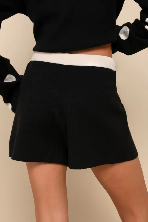 Weekend Adoration Black Drawstring Sweater Lounge Shorts sold by Lulus product image thumbnail 2