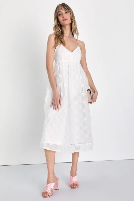 Radiate Elegance Ivory Floral Tulle Midi Dress sold by Lulus