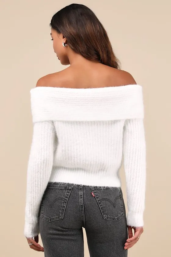 Cozy Outcome Ivory Fuzzy Off-the-Shoulder Sweater sold by Lulus product image thumbnail 2