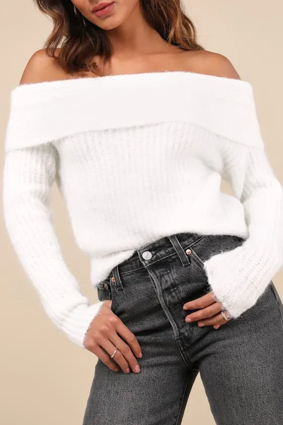 Cozy Outcome Ivory Fuzzy Off-the-Shoulder Sweater sold by Lulus product image thumbnail 4