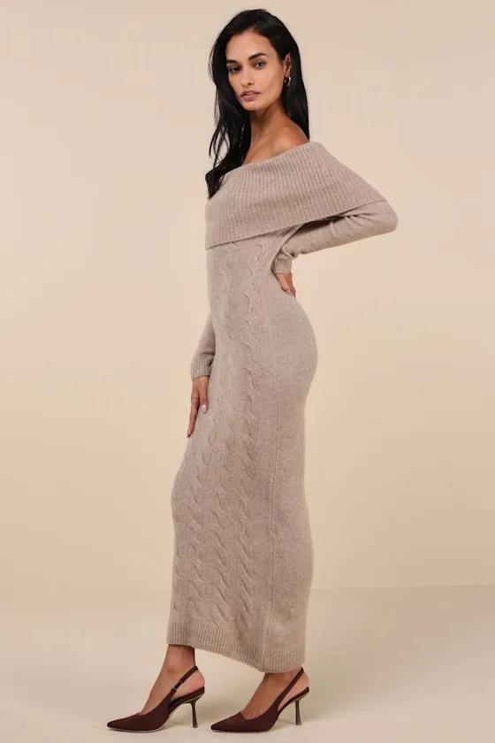 Cozy Excellence Heather Beige Off-the-Shoulder Sweater Dress sold by Lulus product image thumbnail 4