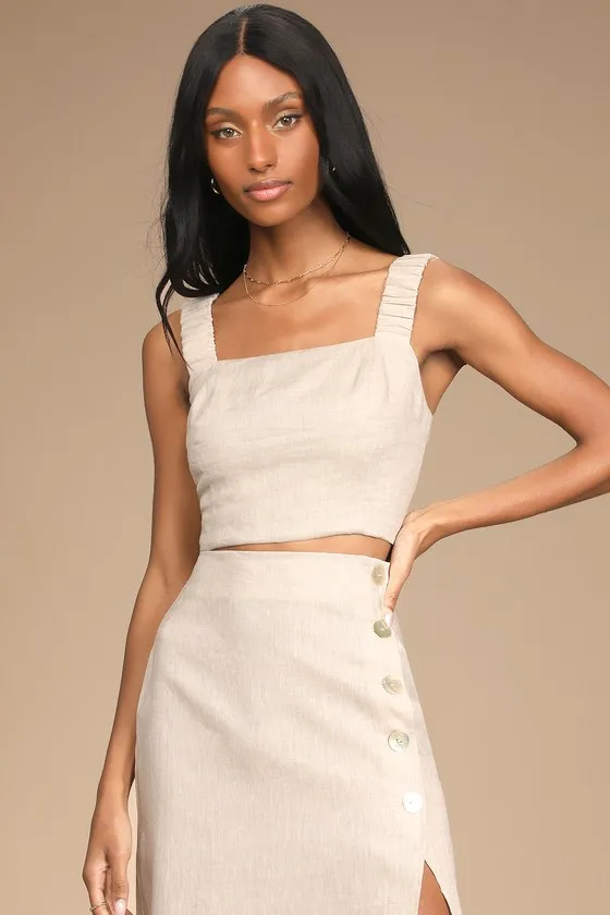 Caught in Cannes Beige Cutout Cropped Tank Top sold by Lulus