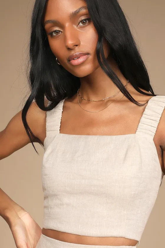 Caught in Cannes Beige Cutout Cropped Tank Top sold by Lulus product image thumbnail 4