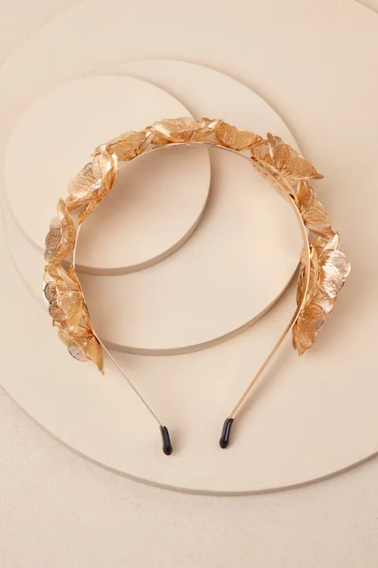 Shining Sweetheart Gold Rhinestone Flower Headband sold by Lulus