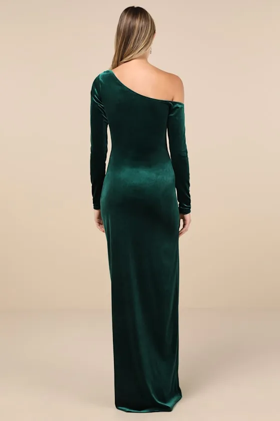 Notorious Icon Emerald Green Velvet Asymmetrical Maxi Dress sold by Lulus product image thumbnail 2