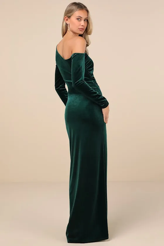 Notorious Icon Emerald Green Velvet Asymmetrical Maxi Dress sold by Lulus product image thumbnail 4