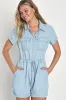 Saturday Satisfaction Light Blue Chambray Collared Romper sold by Lulus