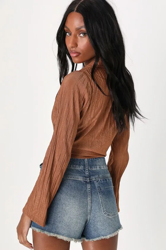 Emmy Medium Wash Side-Tie Wrap Denim Skort sold by Lulus product image thumbnail 2