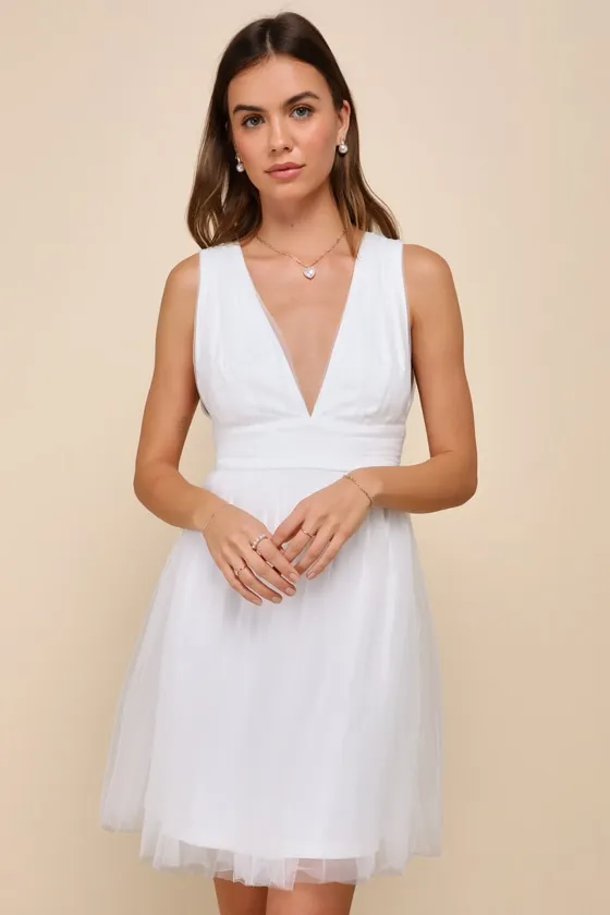 Heavenly Hues White Tulle Sleeveless Mini Dress sold by Lulus