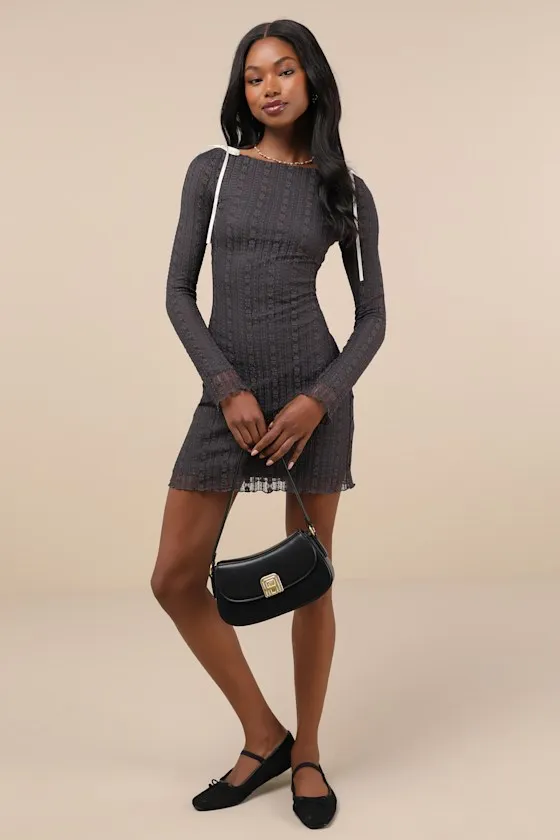 Assured Sweetness Charcoal Grey Lace Boat Neck Mini Dress sold by Lulus product image thumbnail 3