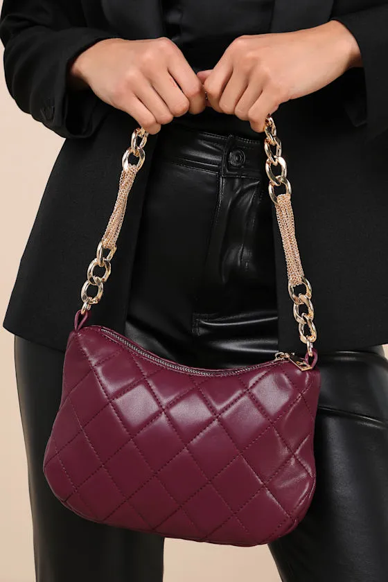 Going Out Plum Purple Quilted Shoulder Bag sold by Lulus
