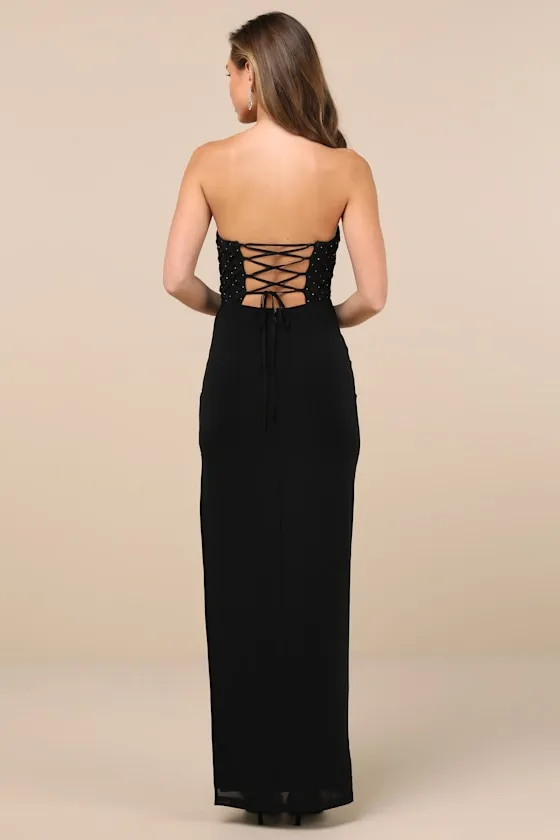 Stunning Concept Black Mesh Rhinestone Strapless Maxi Dress sold by Lulus product image thumbnail 2