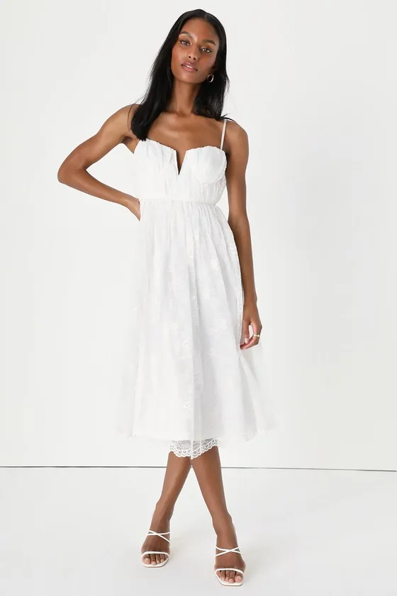 Dreamy Entrance White Lace Bustier Sleeveless Midi Dress sold by Lulus