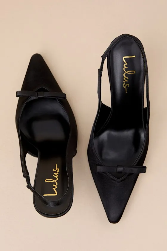 Alaster Black Satin Bow Pointed-Toe Slingback Pumps sold by Lulus product image thumbnail 3