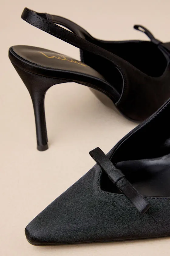 Alaster Black Satin Bow Pointed-Toe Slingback Pumps sold by Lulus product image thumbnail 4