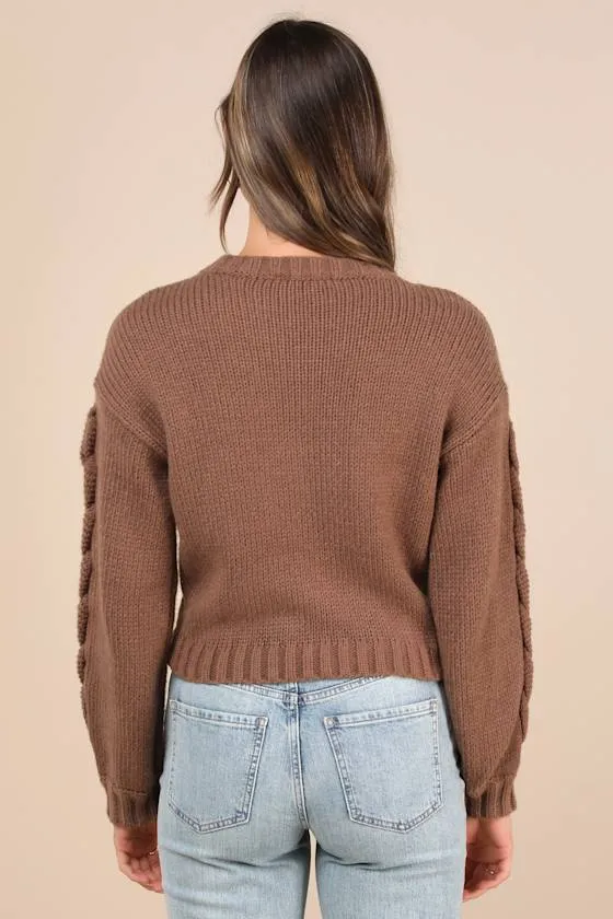 Playful Comfort Brown Cable Knit Crew Neck Pullover Sweater sold by Lulus product image thumbnail 3
