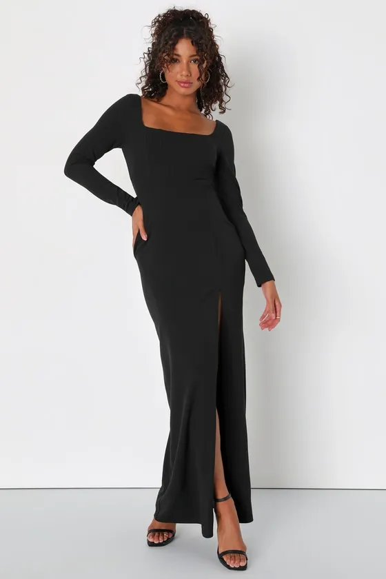 Regal Stunner Black Long Sleeve Corset Maxi Dress sold by Lulus