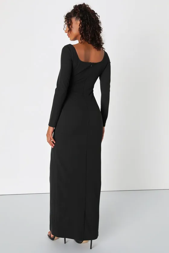 Regal Stunner Black Long Sleeve Corset Maxi Dress sold by Lulus product image thumbnail 2