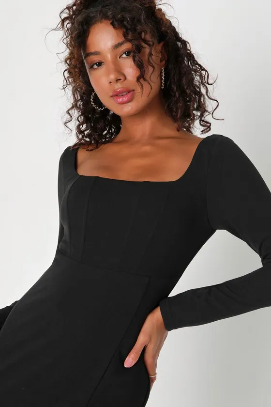 Regal Stunner Black Long Sleeve Corset Maxi Dress sold by Lulus product image thumbnail 3