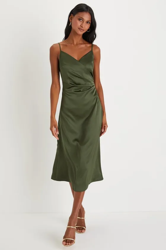Simplicity of Love Olive Green Satin A-Line Midi Dress sold by Lulus