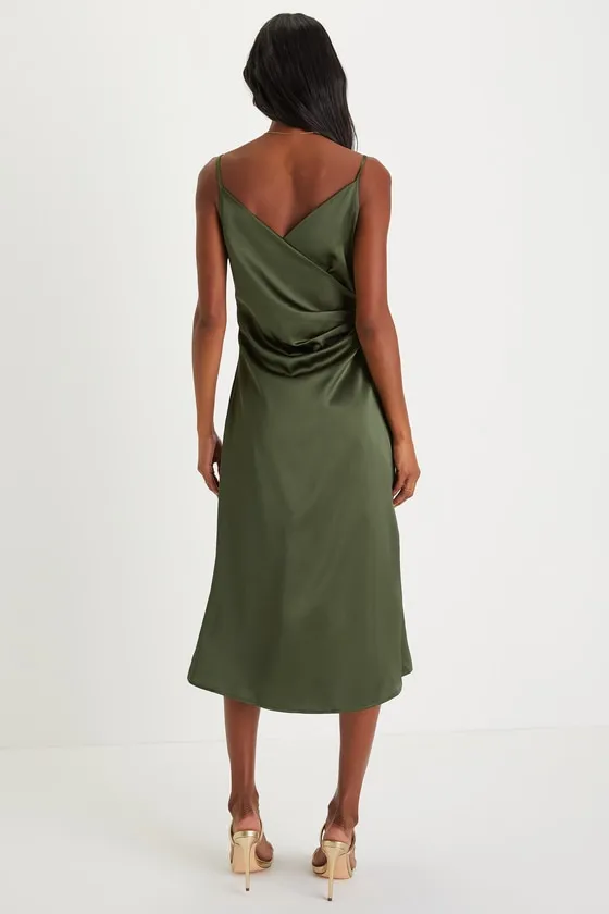 Simplicity of Love Olive Green Satin A-Line Midi Dress sold by Lulus product image thumbnail 2