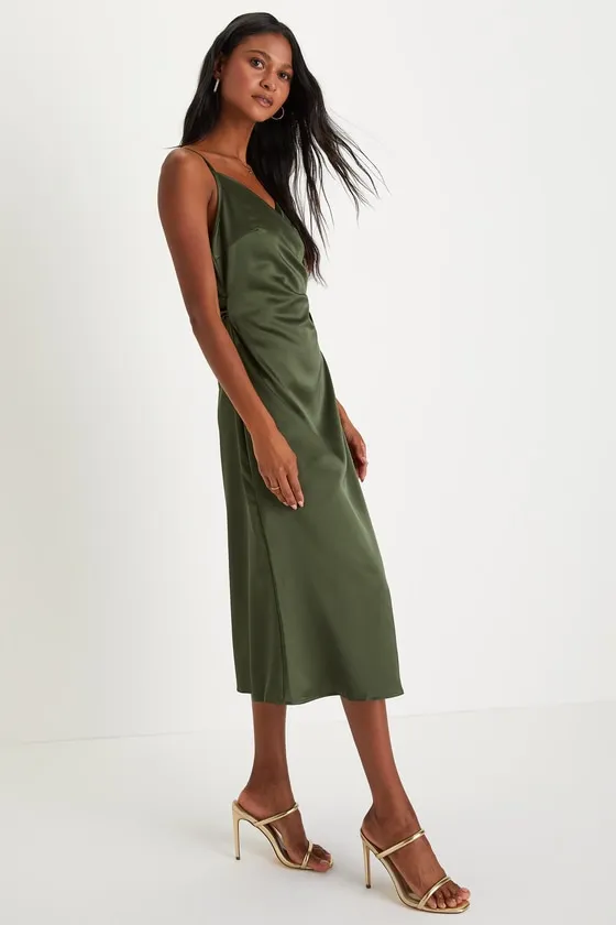 Simplicity of Love Olive Green Satin A-Line Midi Dress sold by Lulus product image thumbnail 3