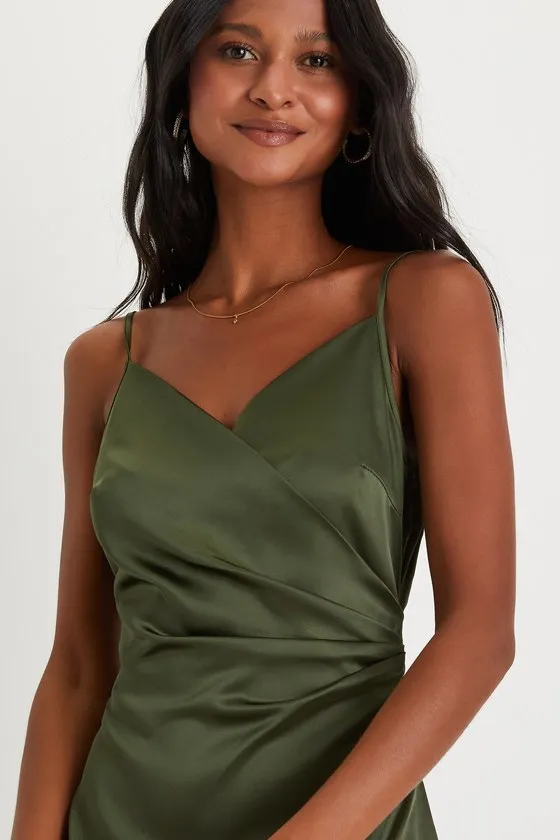 Simplicity of Love Olive Green Satin A-Line Midi Dress sold by Lulus product image thumbnail 4
