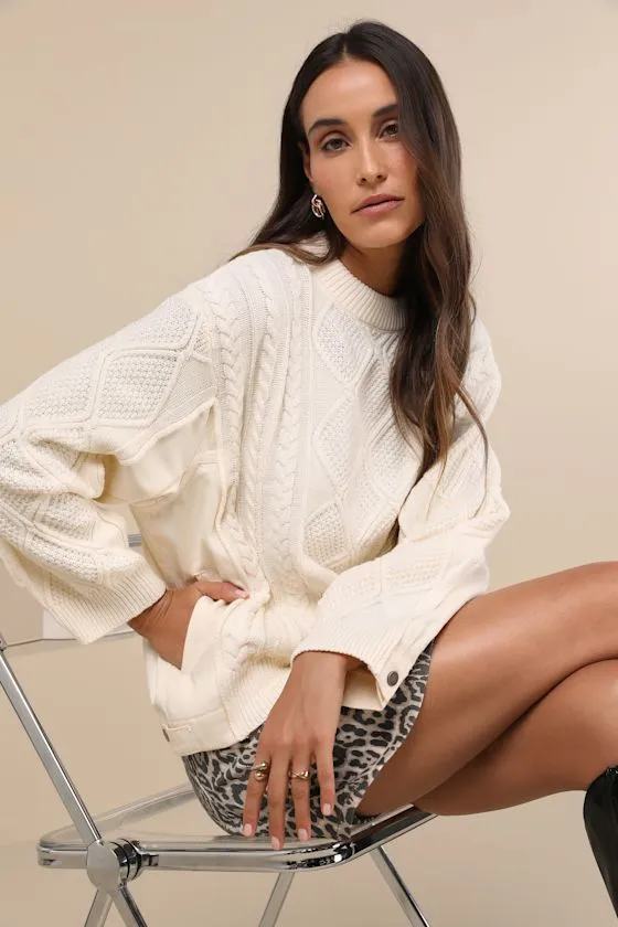 Unique Sweetness Ivory Cable Knit Oversized Denim Sweater sold by Lulus product image thumbnail 4