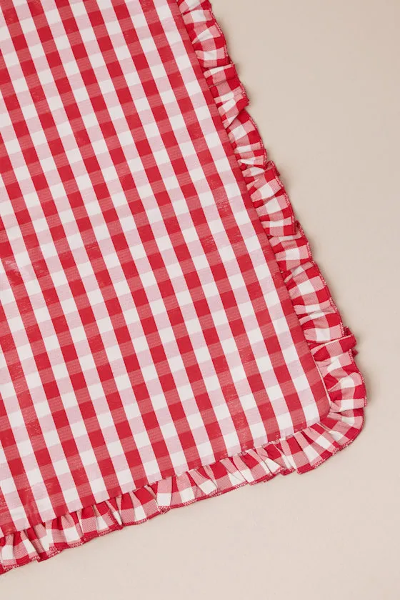 Stables Red and White Gingham Ruffled Tie-Strap Tote Bag sold by Lulus product image thumbnail 3